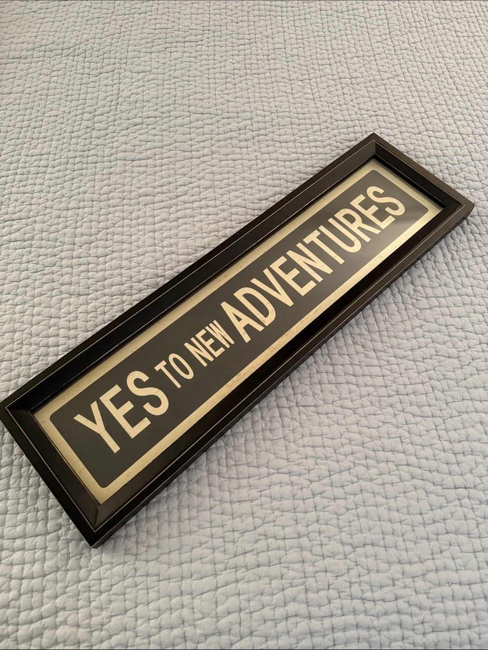 Pottery Barn “Yes to New Adventures” Framed Decor, 25.5”x7.5”x1”, new condition
